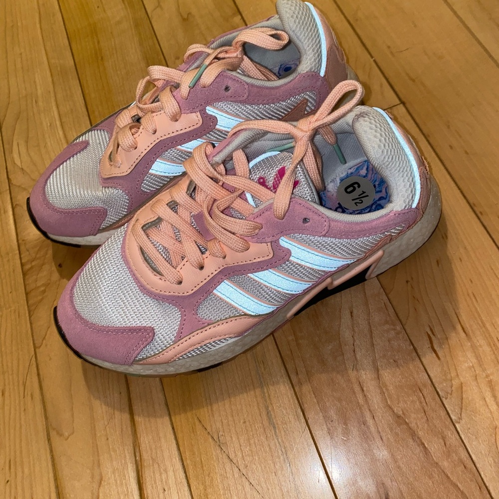 Adidas Kids Pink and White Sneakers